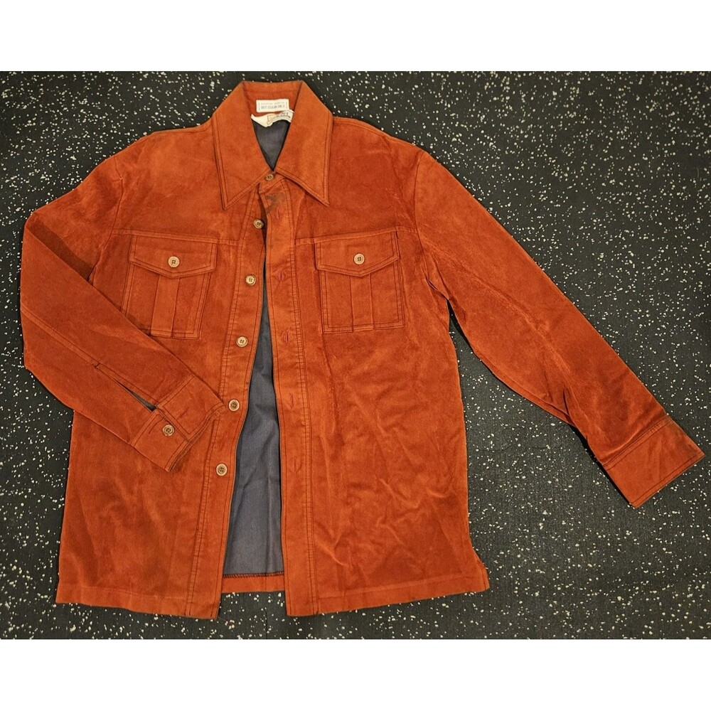 Vintage 70s 1970s Carl Michaels Burnt Orange Disco Dagger Collar Jacket Size L